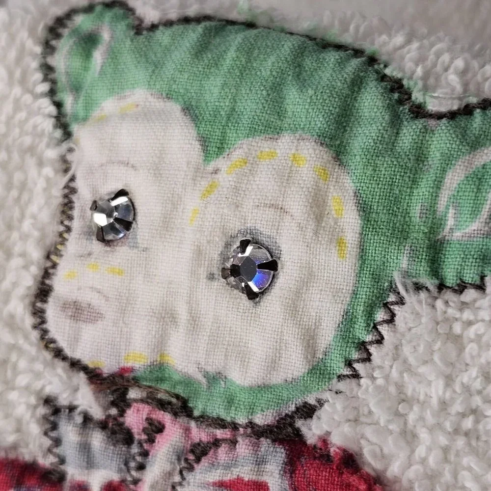VTG Retro Kitschy Applique Animals 3 Pc Bath Towel Hand And Washrag Set‎ White